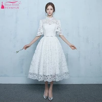 high neck homecoming dresses lace tea lengh vestido de noiva women special occasion wear zhm043