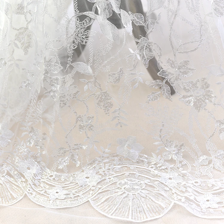 Latest Luxury White Beading Sequin Embroidery Lace Fabric for Wedding Dress | Дом и сад
