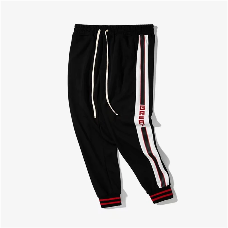 high quality 2018 Fashion Spliced pants Elastic Waist Cotton joggers Pants Men hip hop Casual sweatpants Side Plaid Pant EM153 | Мужская