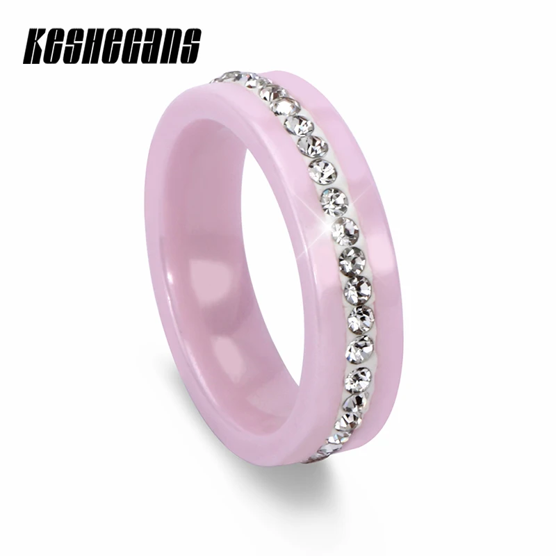 

New Fashion Pink Black White Ceramic Ring With 1 Row Crystal Rhinestone Engagement Ring For Women Trendy Elegant Jewelry Gifts