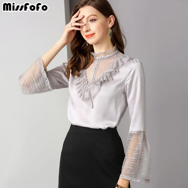 MissFoFo 2019 Новая модная женская офисная рубашка для женщин девять четверть