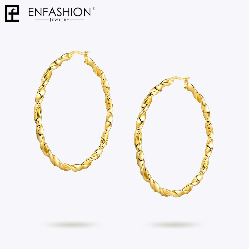 Enfashion Twist Hoop серьги из нержавеющей стали круг цвет золотой трендовые большие