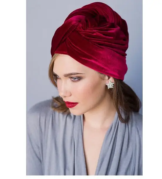 Модная бархатная женская шапка бархатный шарф индийская эластичные украшения