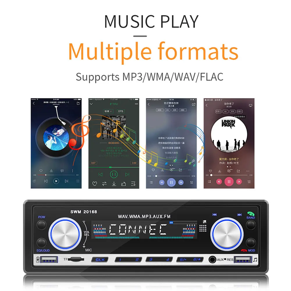 LeeKooLuu 1Din MP3 плеер FM радио тюнер 1 din Авторадио AUX вход USB зарядка функция