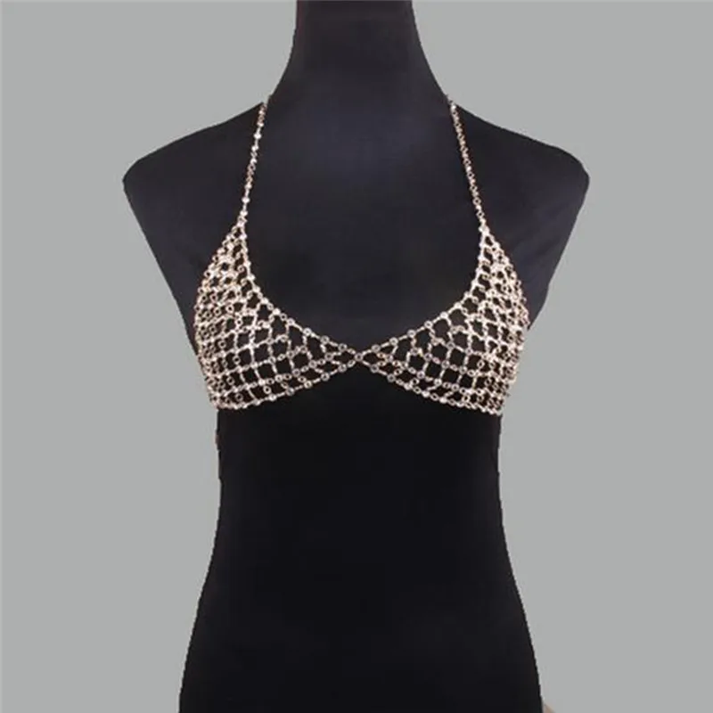 Для женщин пикантные блестящие стразы бикини нательная цепочка покрыто золотом