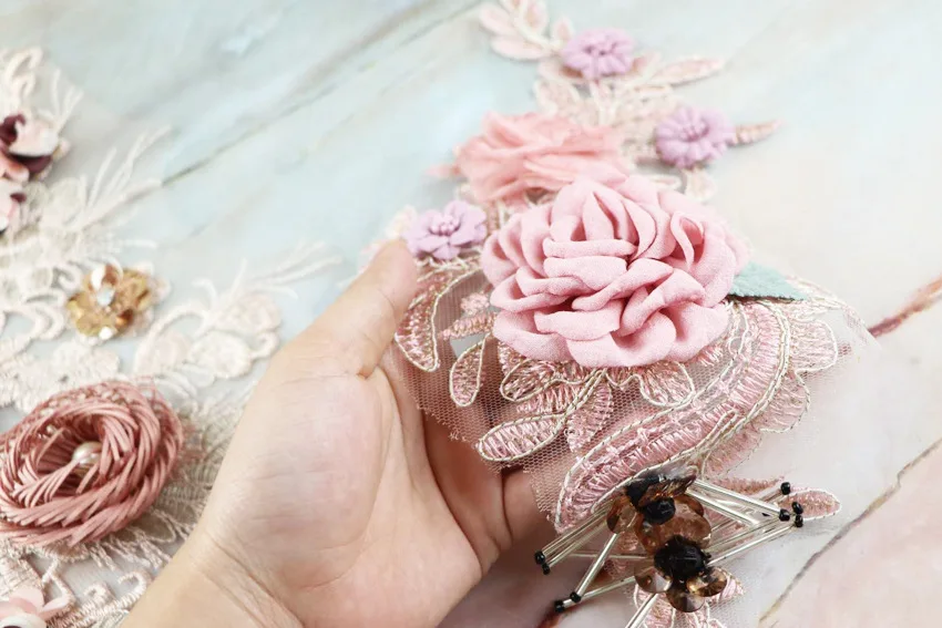 heavy industry hand embroidery wedding accessories flower dress three-dimensional petals