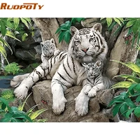 ruopoty white tigers animals diy painting by numbers wall art picture home decor handpainted oil painting for room diy frame