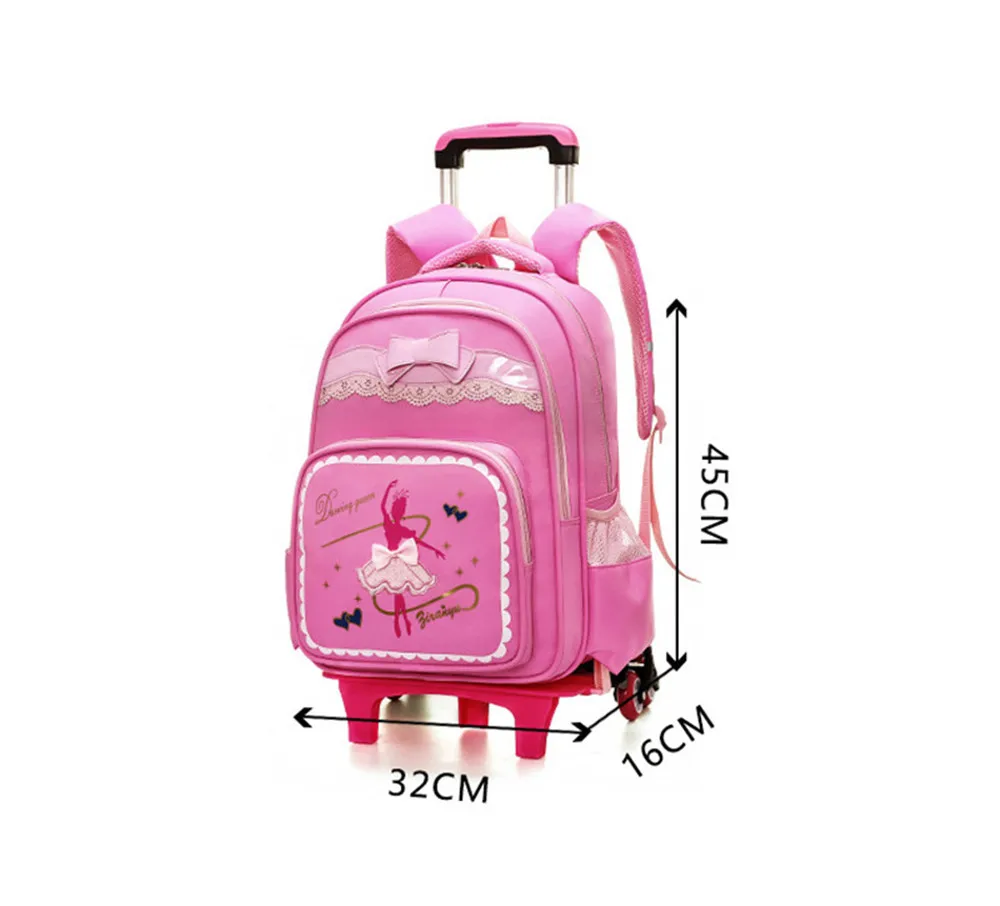 Милый розовый съемный рюкзак на колесиках детские школьные ранцы с 2/6 колесиками