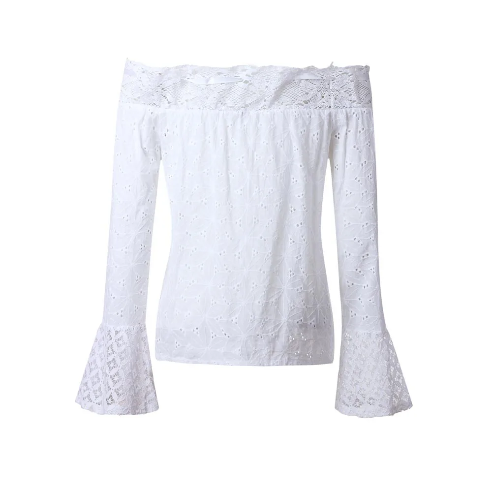 Women Off Shoulder Long Sleeve Lace Loose Blouse Tops Shirt AP26 | Женская одежда