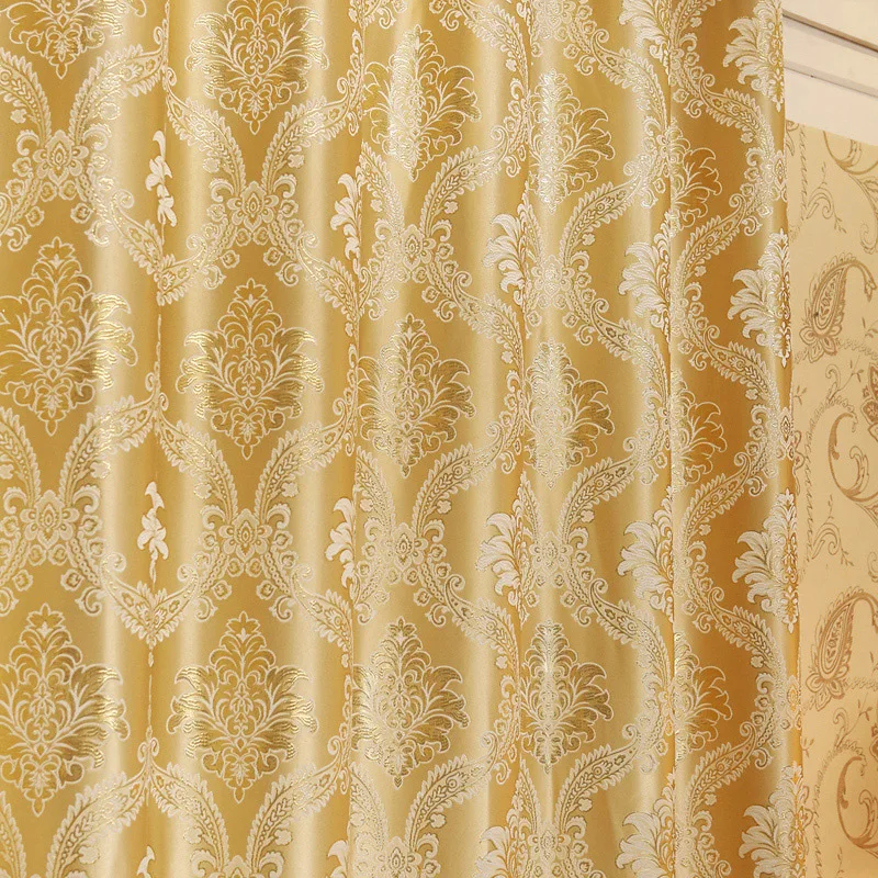 Роскошные жаккардовые затемняющие оконные шторы золотого и голубого цвета для
