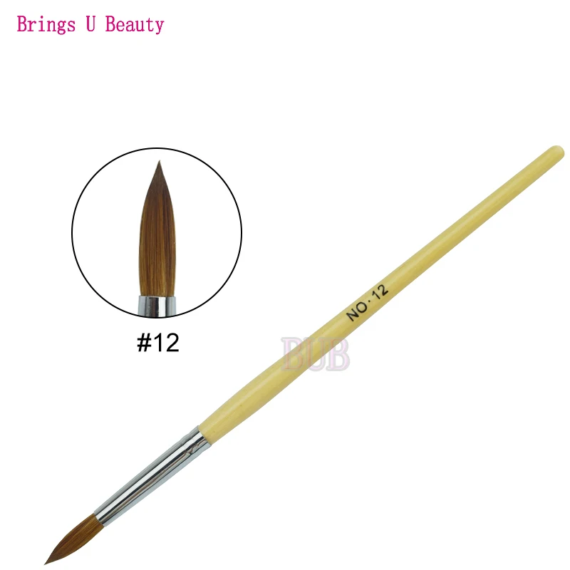 Size No 12 1 шт. волокна волос древесины акриловый Фрезер для ногтей cо шлифовальными Арт щетка круглая Размеры 8/10/12/14 УФ-гель резьба ручка щетки жидкости порошок - Цвет: Size No 12
