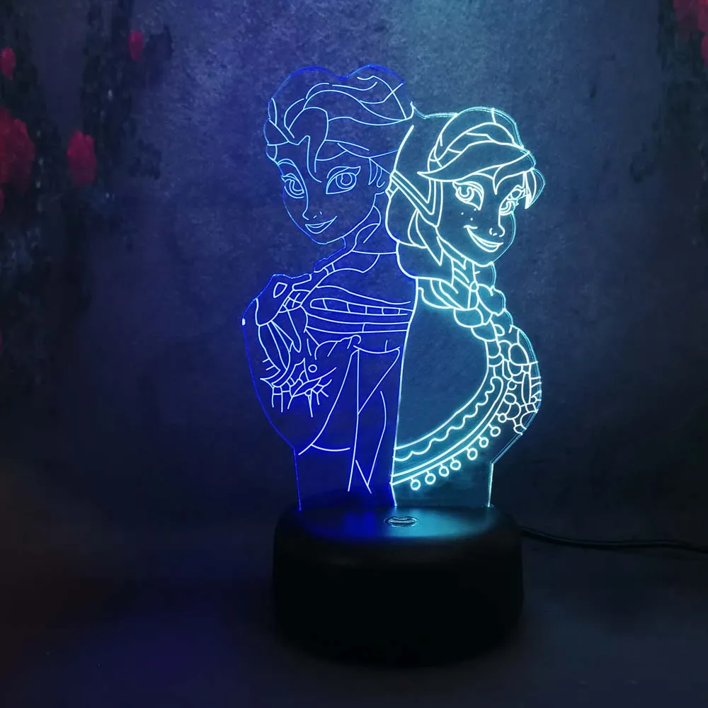 Мультяшный рисунок Эльза/Анна Девушка 3D смешанный цвет градиент ночник ребенок
