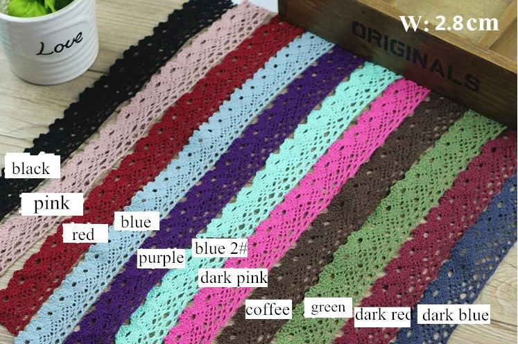 

11 colors 28mm x10yard Cotton net Lace trim Handicrafts 1.1'' Embroidered Ribbon garment accessory DIY sewing free shipping HOT