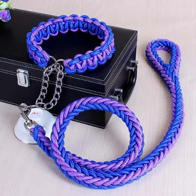 Purple and Blue Большой Поводок для Собак прочный канат вязаный питбуль ошейник с P цепочкой поводок для домашних животных для прогулок бегущий Лабрадор открытый 10А - Цвет: Purple and Blue