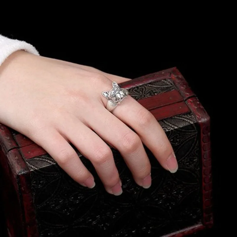 Женское кольцо из серебра 100% пробы с французским бульдогом | Украшения и