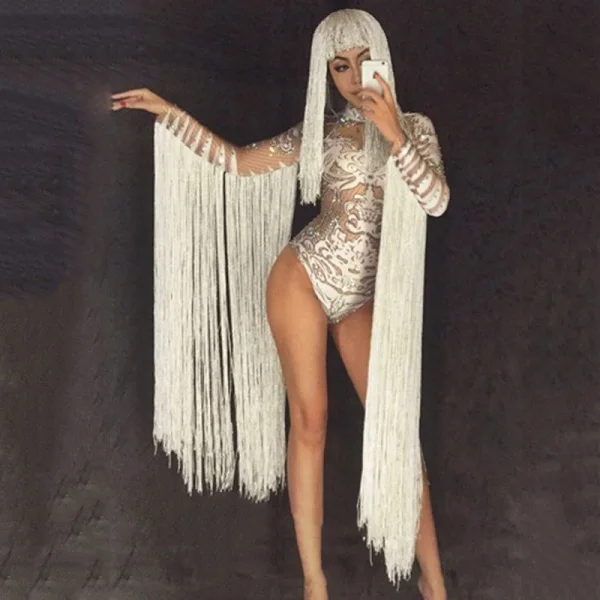 1 pcs Bodysuit Джазовый сценический костюм для женщин, боди с кисточками, комбинезон для танцев на шесте, DJ Rave, одежда Gogo, одежда для выступлений DS, одежда для певцов DNV10520 - Цвет: 1 pcs Bodysuit