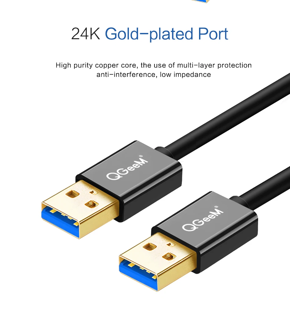 QGeeM USB 3,0 кабель Супер Скоростной USB 3,0 A папа-папа USB удлинитель для радиатора жесткий диск USB 3,0 кабель для передачи данных удлинитель
