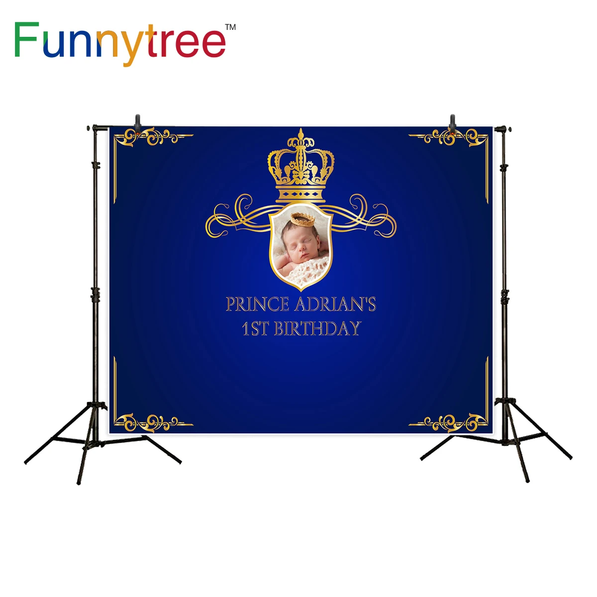 Фон Funnytree для фотографии Королевский Синий Корона День рождения ребенка десерт