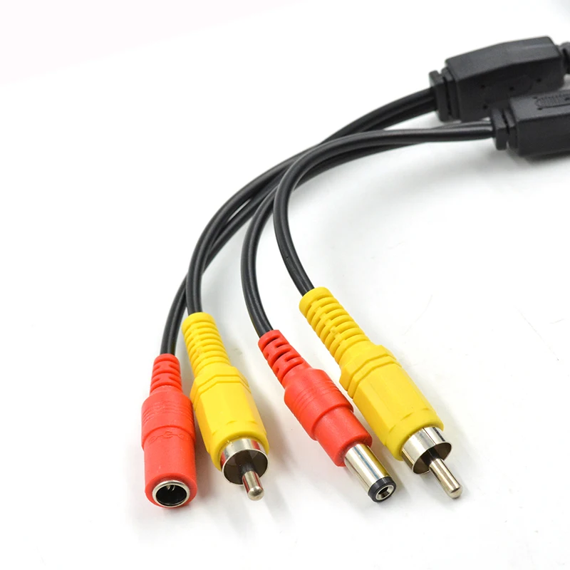 

4pcs Monitor Audio Signal Line Adapter RCA Plus DC Cable Connector Pickup Audio Power Integrated Line 20M