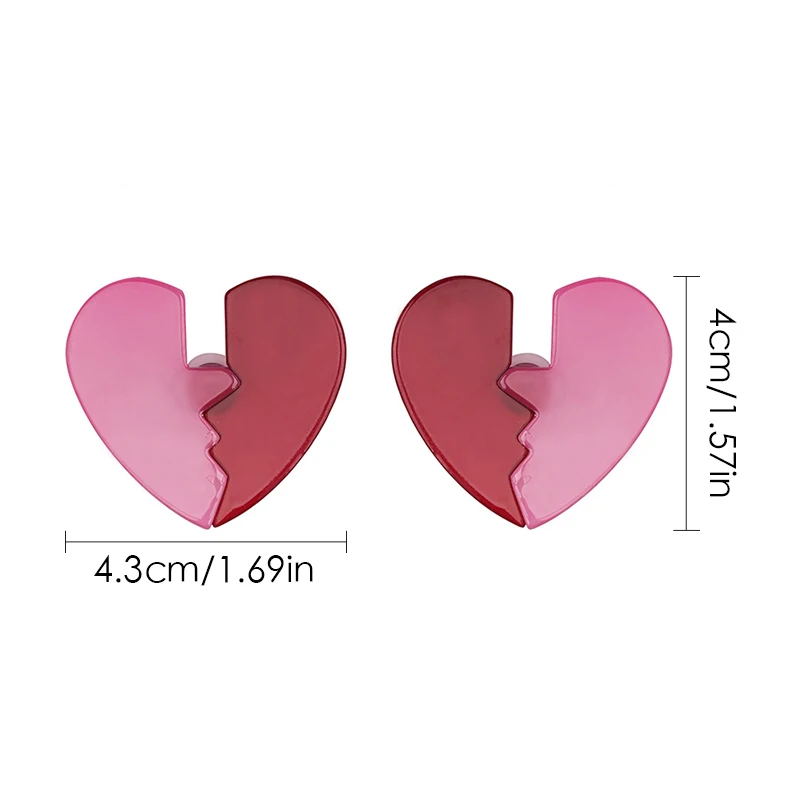 3 colors heart shape stud earrings acrylic splice hit color face statement broken fashion jewelry for women | Украшения и