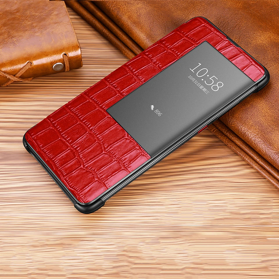 Red Умный флип-чехол из натуральной кожи P30pro для huawei mate 20 10 P20 Pro P30 Etui с окном для сенсорного экрана роскошный чехол с крокодиловым узором - Цвет: Red