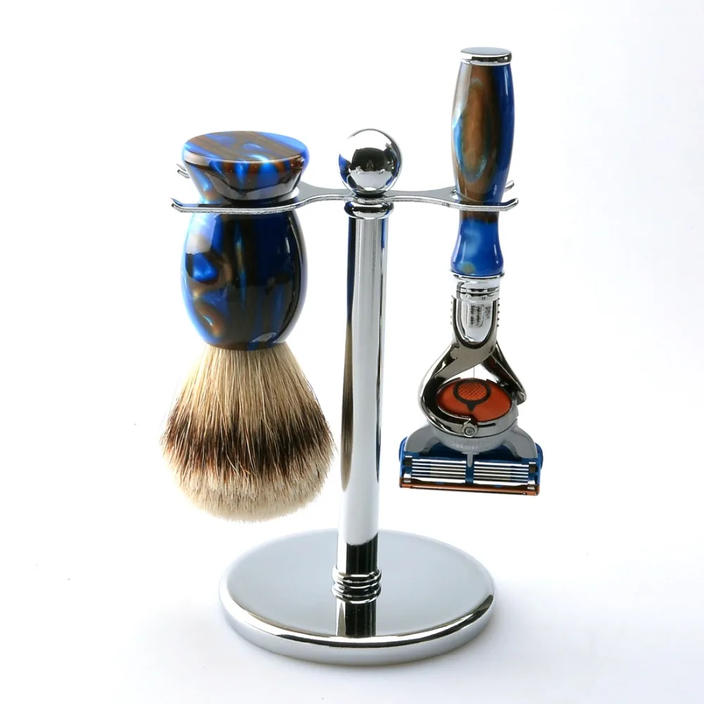 CSB набор кистей для бритья с Fusion Razor акриловая ручка Silvertip Барсук щетка подставка