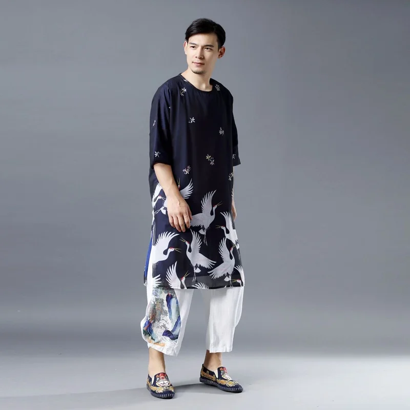 Традиционная китайская одежда для мужчин мужская рубашка с воротником-стойкой в