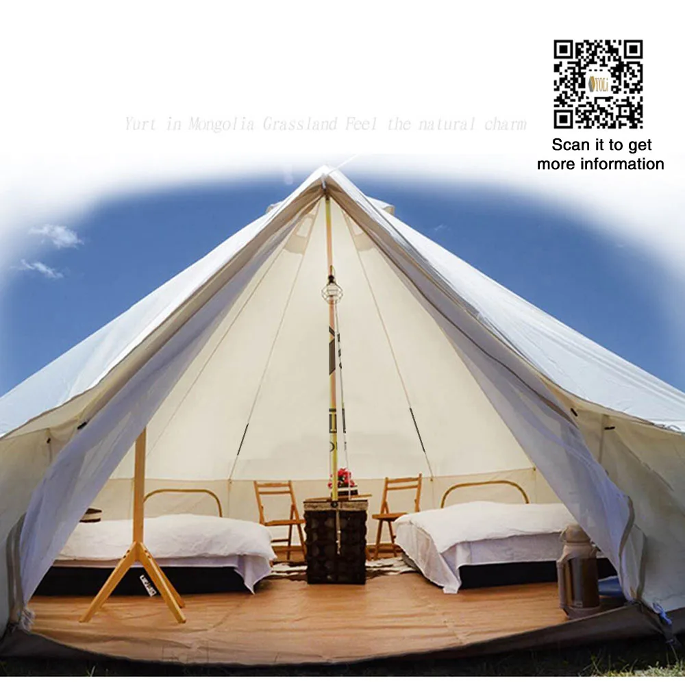 India yurt light khaki cotton canvas bell tent with stove jacket on the wall family 4m/5m dia |
