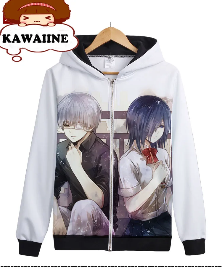 Токийский Гуль канеки Кен оверсайз японский аниме Толстовка белые мужские