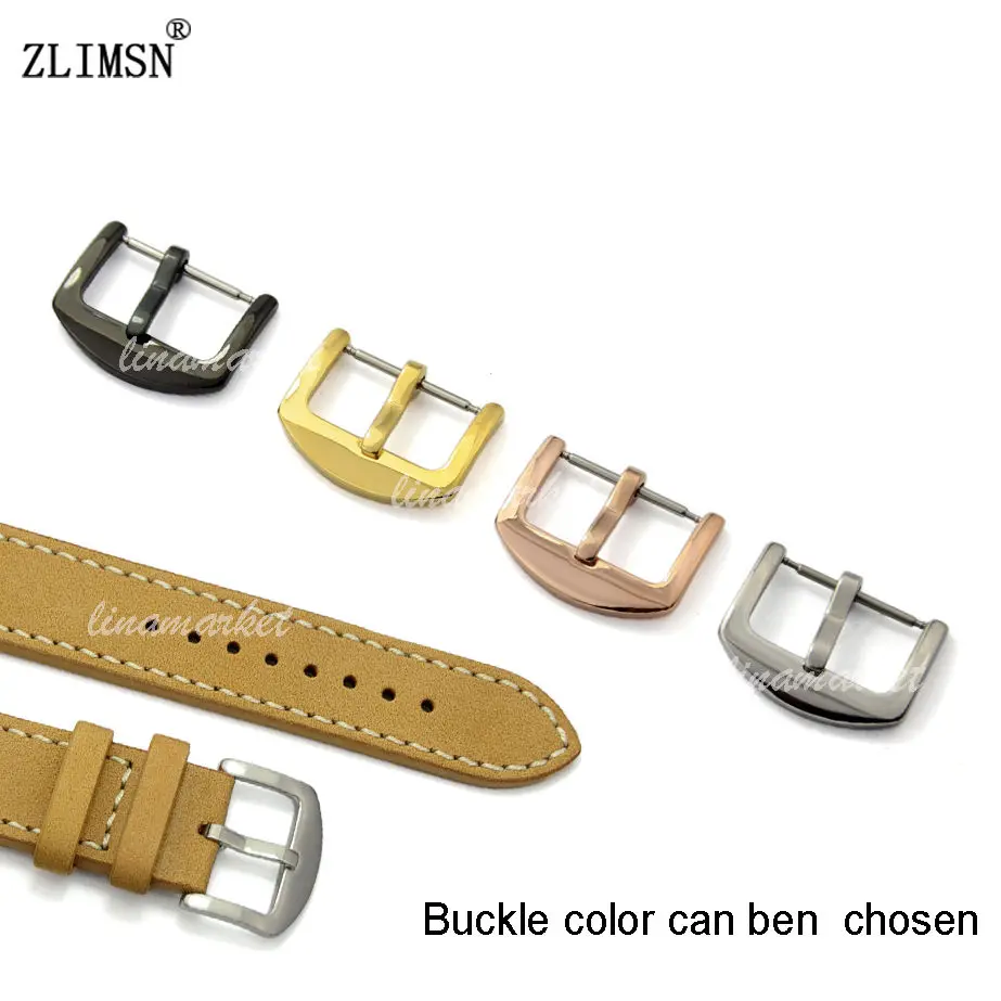 

ZLIMSN 100% Genuine Leather WatchBands Watch Straps Thick Strap Stainless Steel 20mm Black Brown Green Yellow