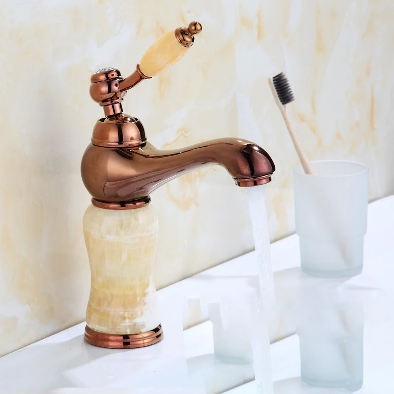 

Gold & Rose Gold Jade article Bathroom Decorating Faucet Single handle Single Hole Sink Basin Faucet Bathroom Accessories