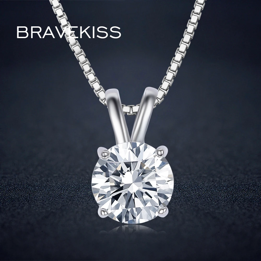 BRAVEKISS Small CZ stone round solitaire pendant necklace for women charms necklaces with box chain mujer bijoux BUN0047 | Украшения и