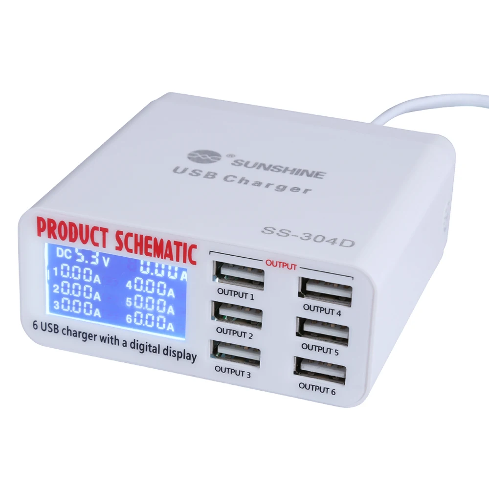 Инструмент для ремонта телефона 100 240 В быстрое зарядное устройство USB с 6 портами