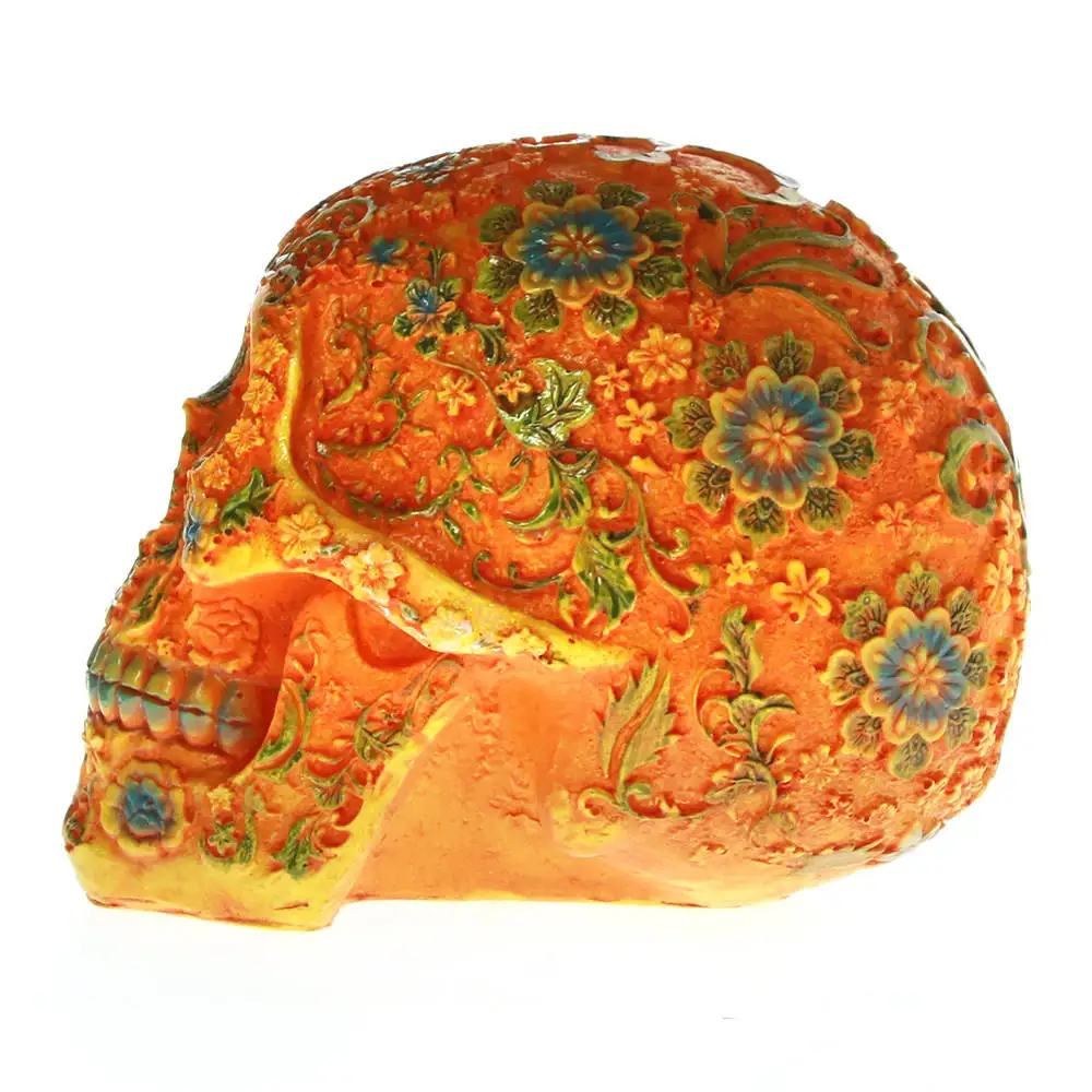 Разноцветный цветочный полированный резной череп фигурка из смолы натуральный