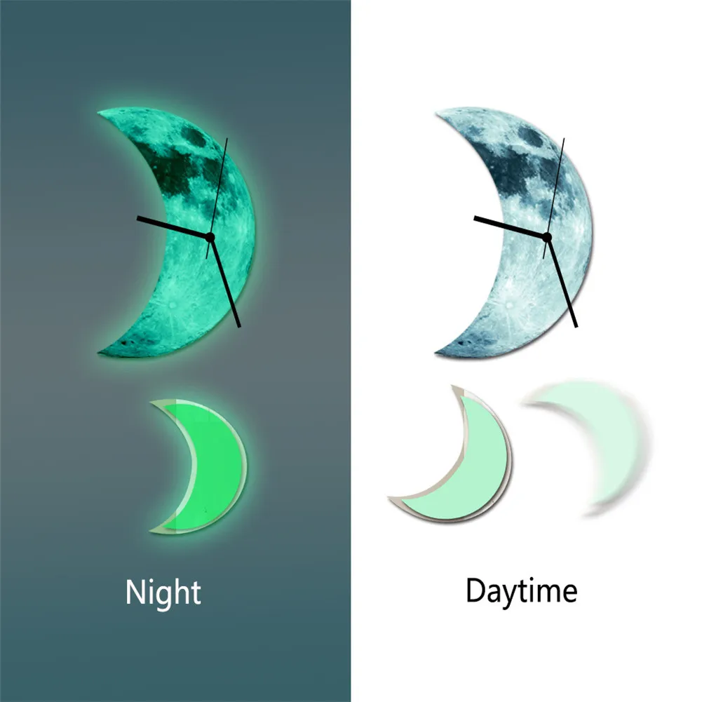 Ночные Светящиеся Настенные часы с полумесяцем стильные декоративные для