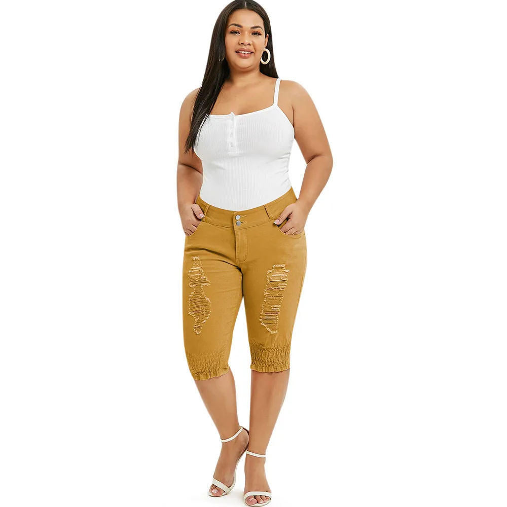 Розовый Gal размера плюс потертые джинсы до колена джинсовые обтягивающие шорты