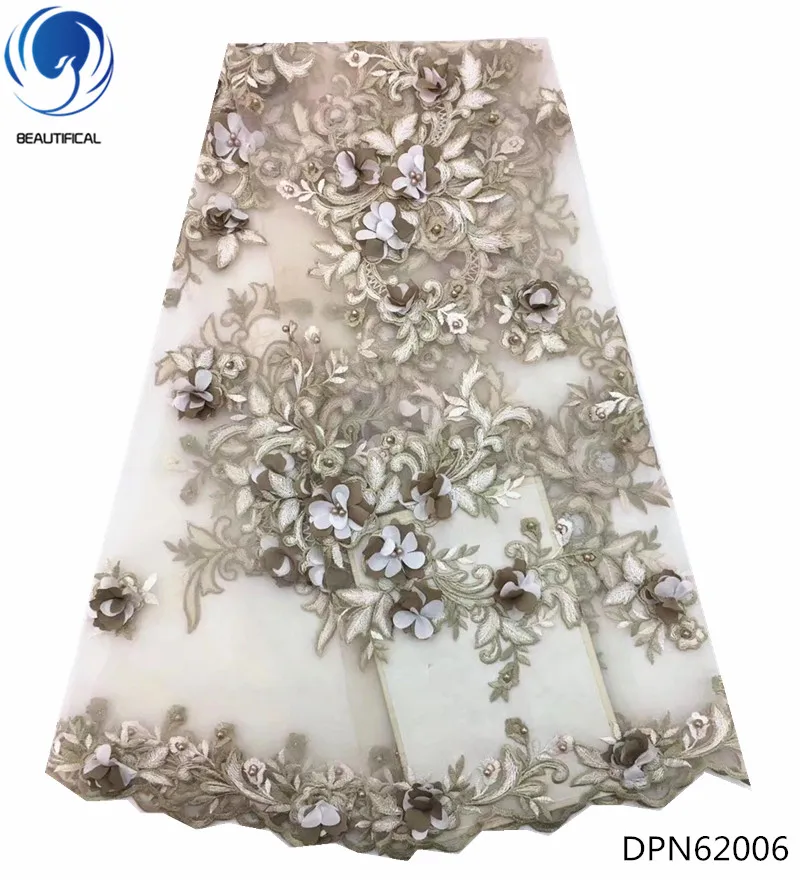 

Beautifical french lace fabrics 2018 Guangzhou african lace embroidery fabric 3d flowers with bead for wedding 5yards/lot DPN620