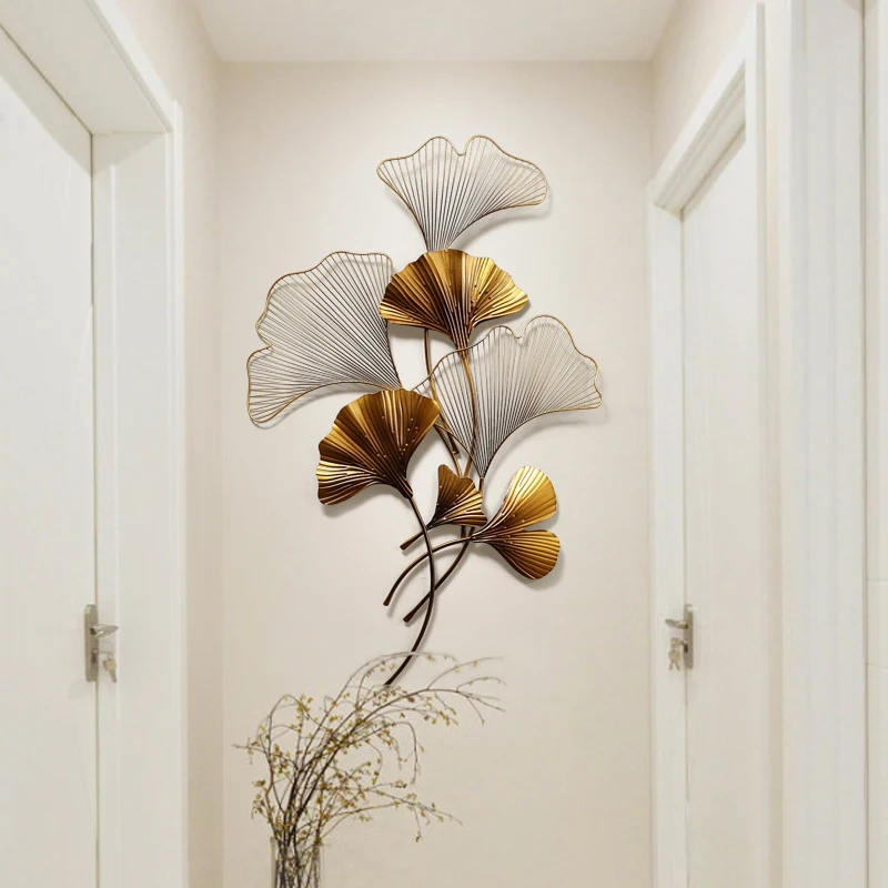 Современная кованая Роскошная настенная подвеска Ginkgo, украшение для дома, гостиной, дивана, фоновая настенная наклейка, аксессуары для росписи