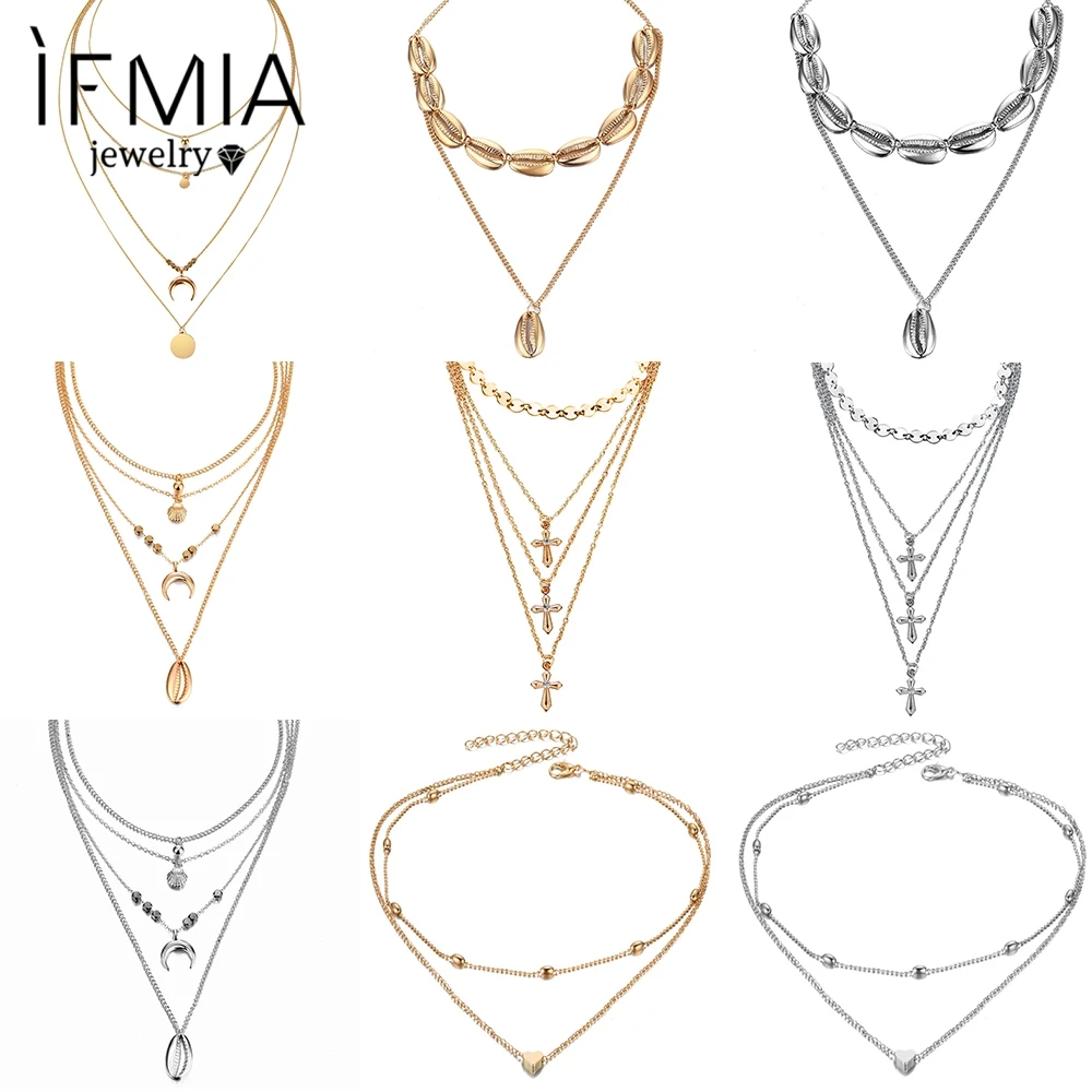 Модное многослойное ожерелье IFMIA для женщин модное золотого и серебряного цвета
