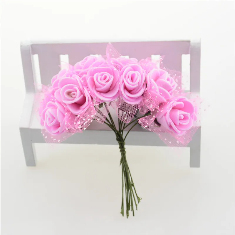 rose red 144 шт искусственный цветок, пенопласт, кружево, роза, ручной работы, букет для свадебного украшения, сделай сам, скрапбукинг, декоративный венок, искусственные цветы - Цвет: rose red
