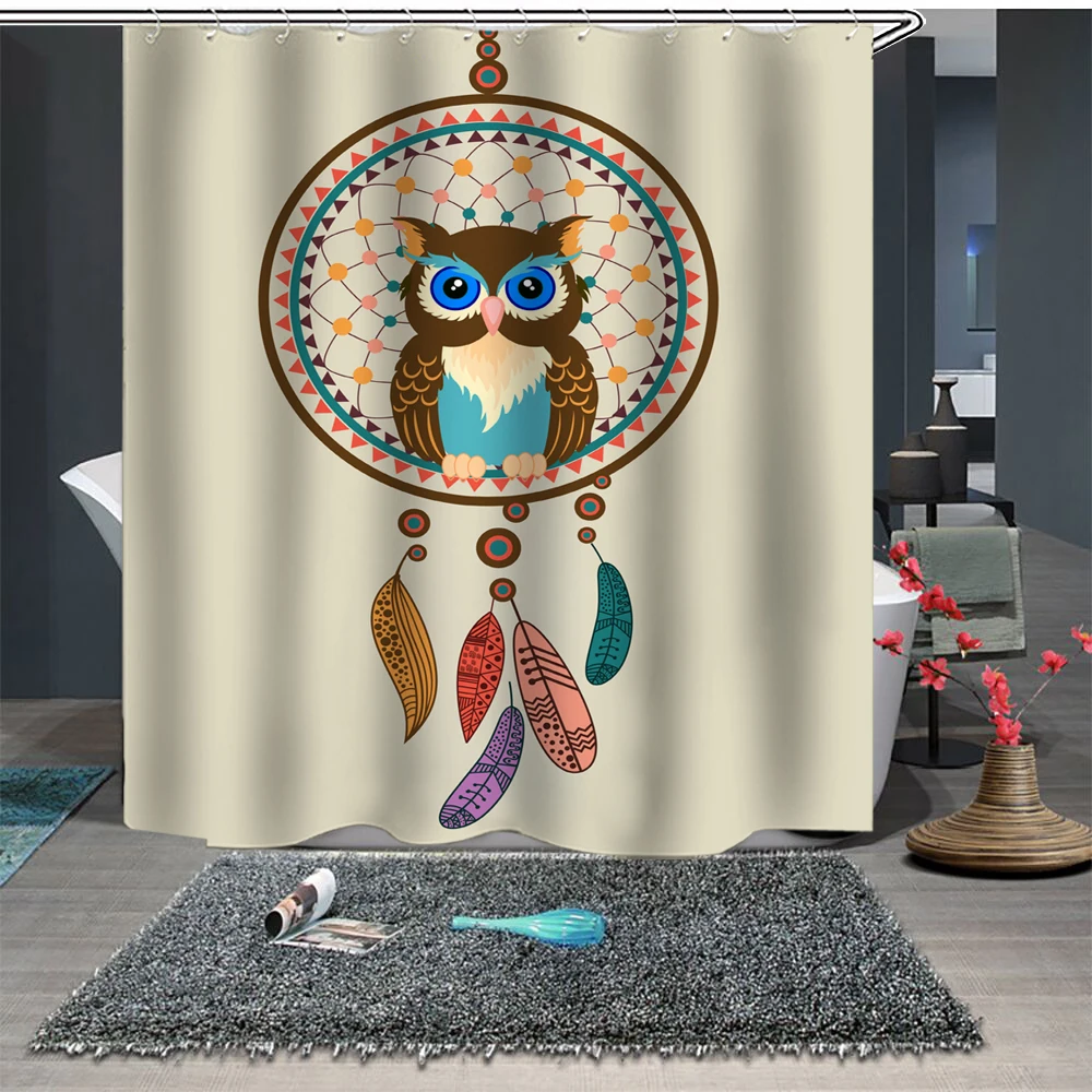 

Custom Made Shower Curtain Bathroom Curtain Partition 1.5 x 1.8m 1.8 x 1.8m 1.8 x 2m Bohemian Tassel Wind Chimes Owl