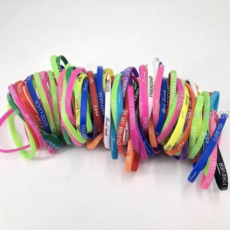 Mix Colors Упаковка из 200 шт многоцветный любовь друга Стиль наручные манжеты Мощность силиконовый браслет эластичность - Окраска металла: Mix Colors