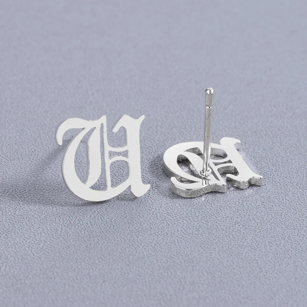 Old English Letter U Earrings Stainless Steel 26 Alphabet Neo-gothic Name Earring Stud Mother's Day Gift Gracias Regalo | Украшения и