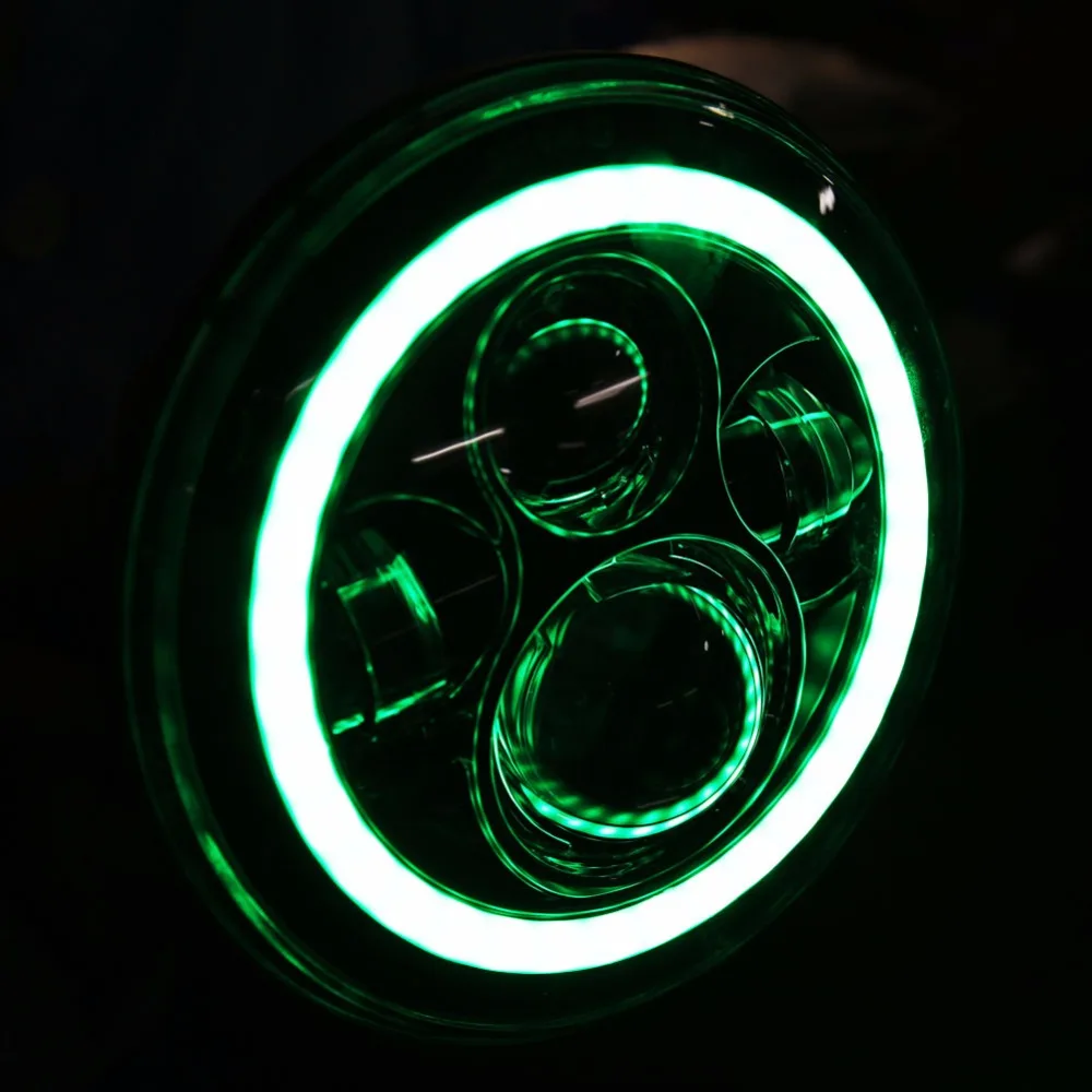 

1pair 7 inch led headlight 7'' headlamp 12V 24V round anti flickering green yellow halo ring for Jeep wrangler