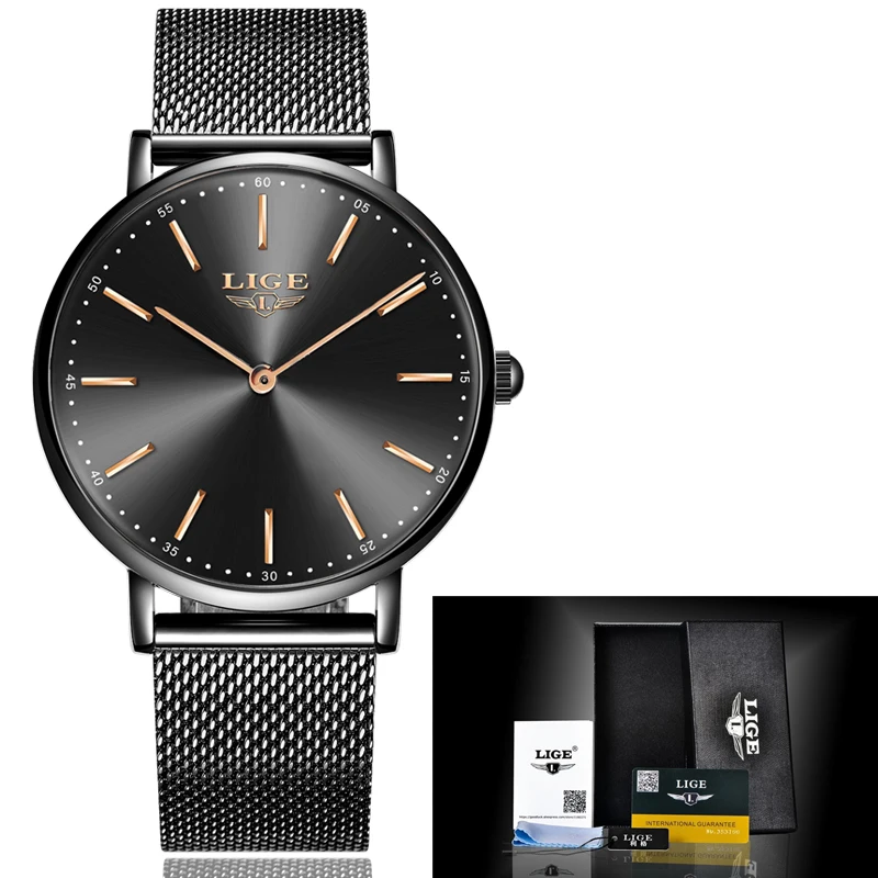LIGE Mens Watches Top Brand Luxury Quartz Wristwatch Men Ultra-Thin Mmesh Belt LowKey Simple Watch Sport Clock Relogio Masculino | Наручные