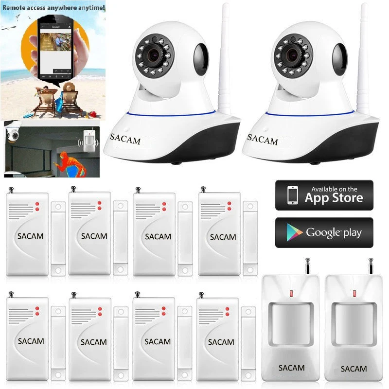 

SACAM Wireless WiFi IP Camera Alarm System for Home office Security Smart Audio Video Monitoring Door Sensor PIR Motion Detector