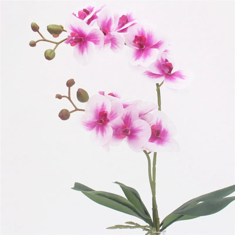 white purple 2 ветви, настоящее прикосновение, Бабочка, Орхидея, искусственный цветок, сделай сам, для свадьбы, дома, сада, Декор, искусственный цветок, искусственная кожа, цветочный горшок, цветы орхидеи - Цвет: white purple