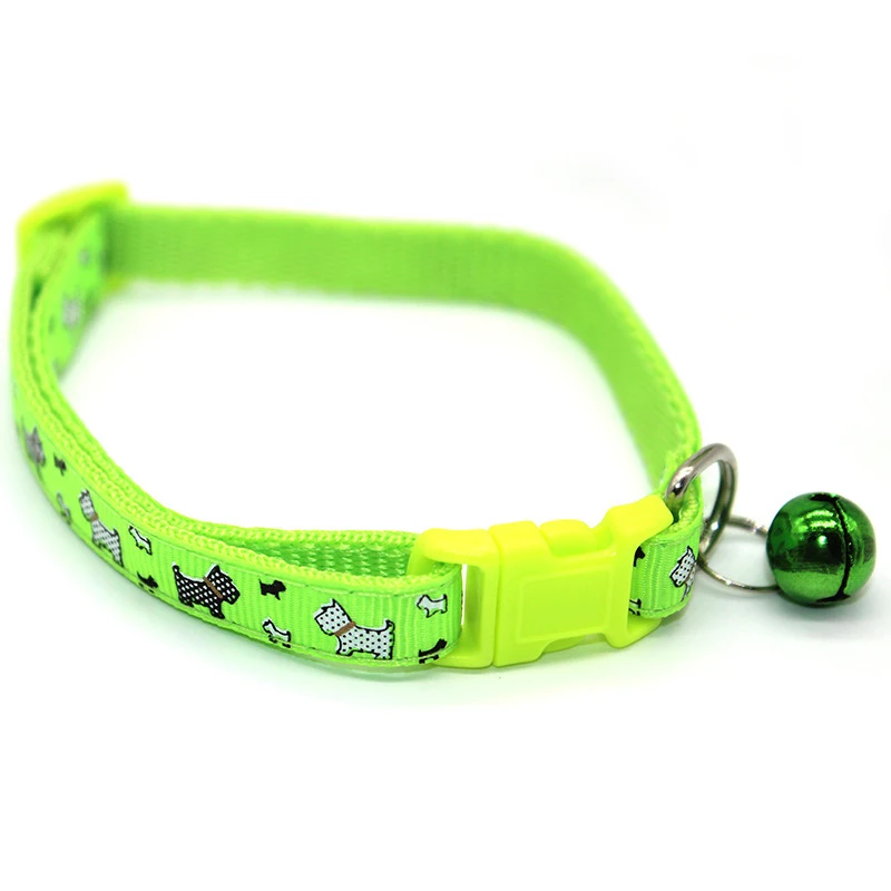 Green Dog 1 шт. новая печать аксессуаров для домашних питомцев собак кошек собак щенков пряжки небольшого размера безопасности точка с колокольчиком Мода Нейлон прекрасный регулируемый - Цвет: Green Dog