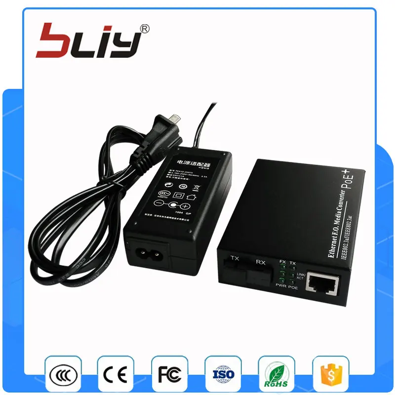 10/100 м IEEE802.3af/AT 2 портовый коммутатор PoE одного волокна медиаконвертер для IP Камера