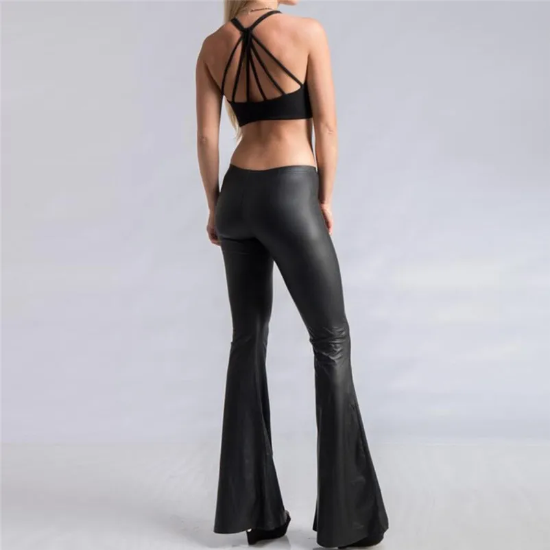 Fashion Women female High waist pants Sexy Elastic Faux Leather Trousers Solid Flared Pants autumn winter causal #25A | Женская одежда